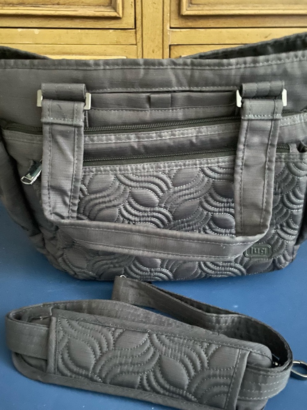 Lug Quilted Charcoal Shoulder Bag with Detachable Strap